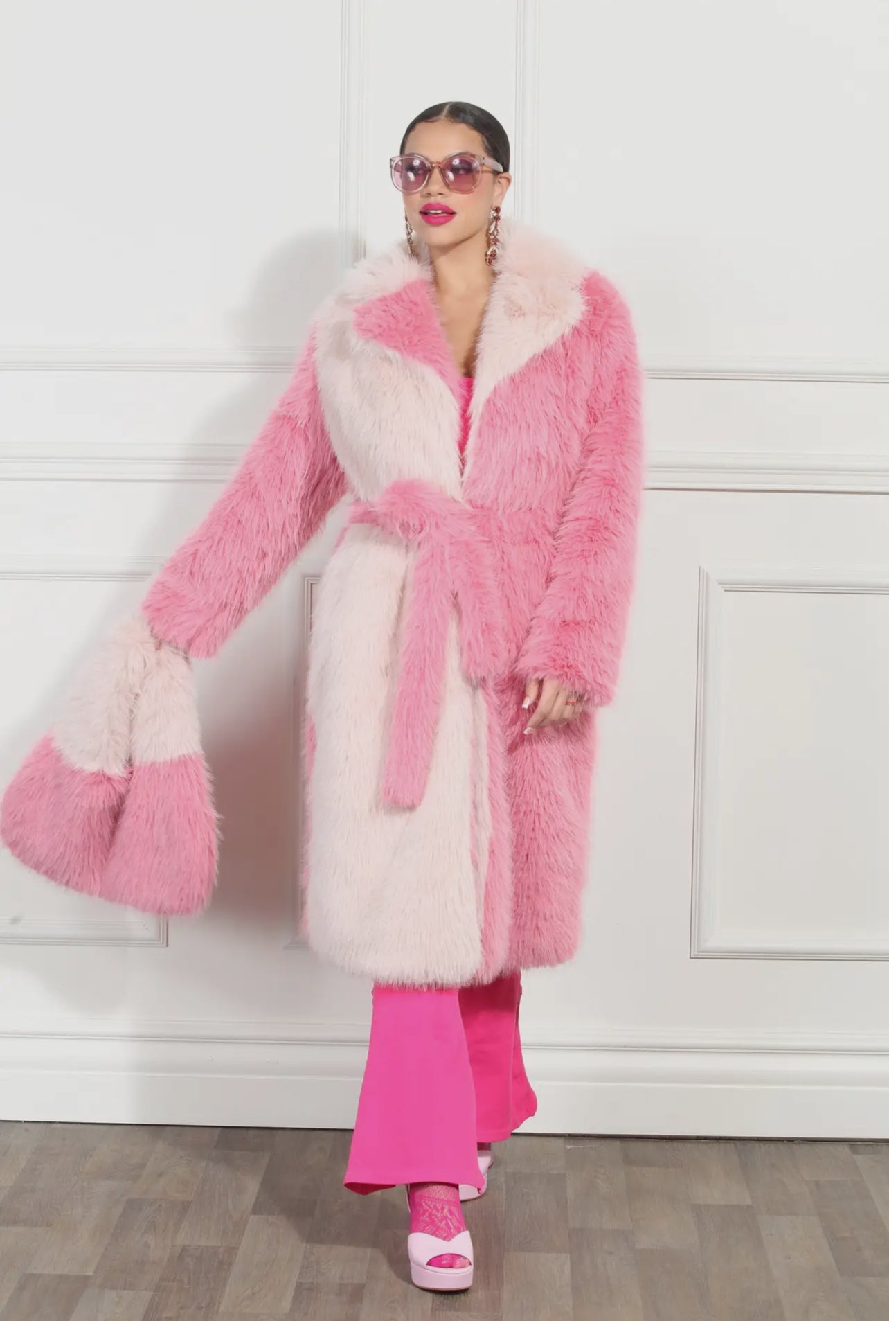 Coat-Luxe Moda Style Pink Fur