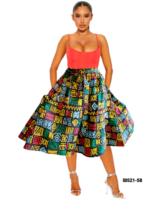 Skirt-African Mid Length Flared / Rasta Tribal