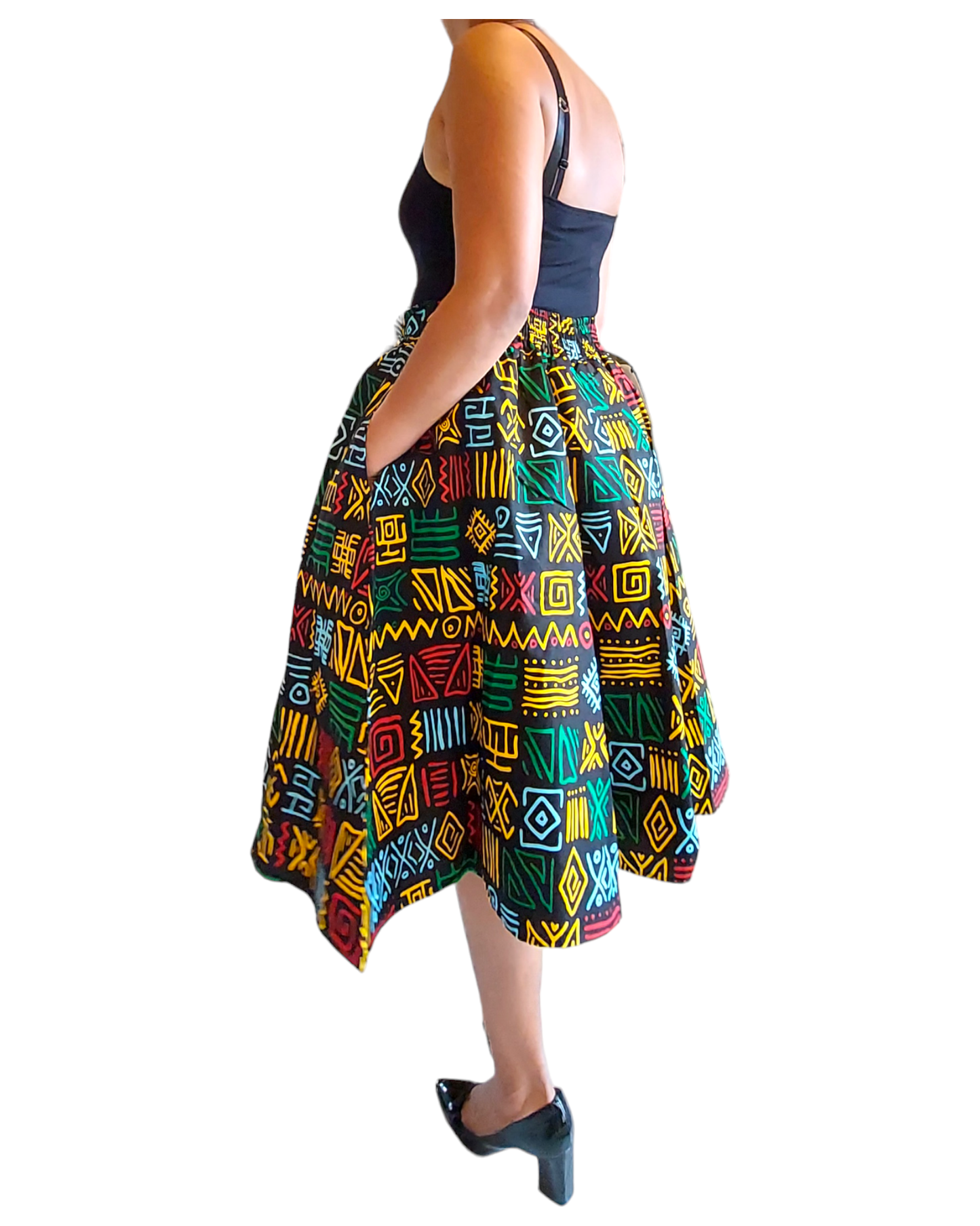 Skirt-African Mid Length Flared / Rasta Tribal