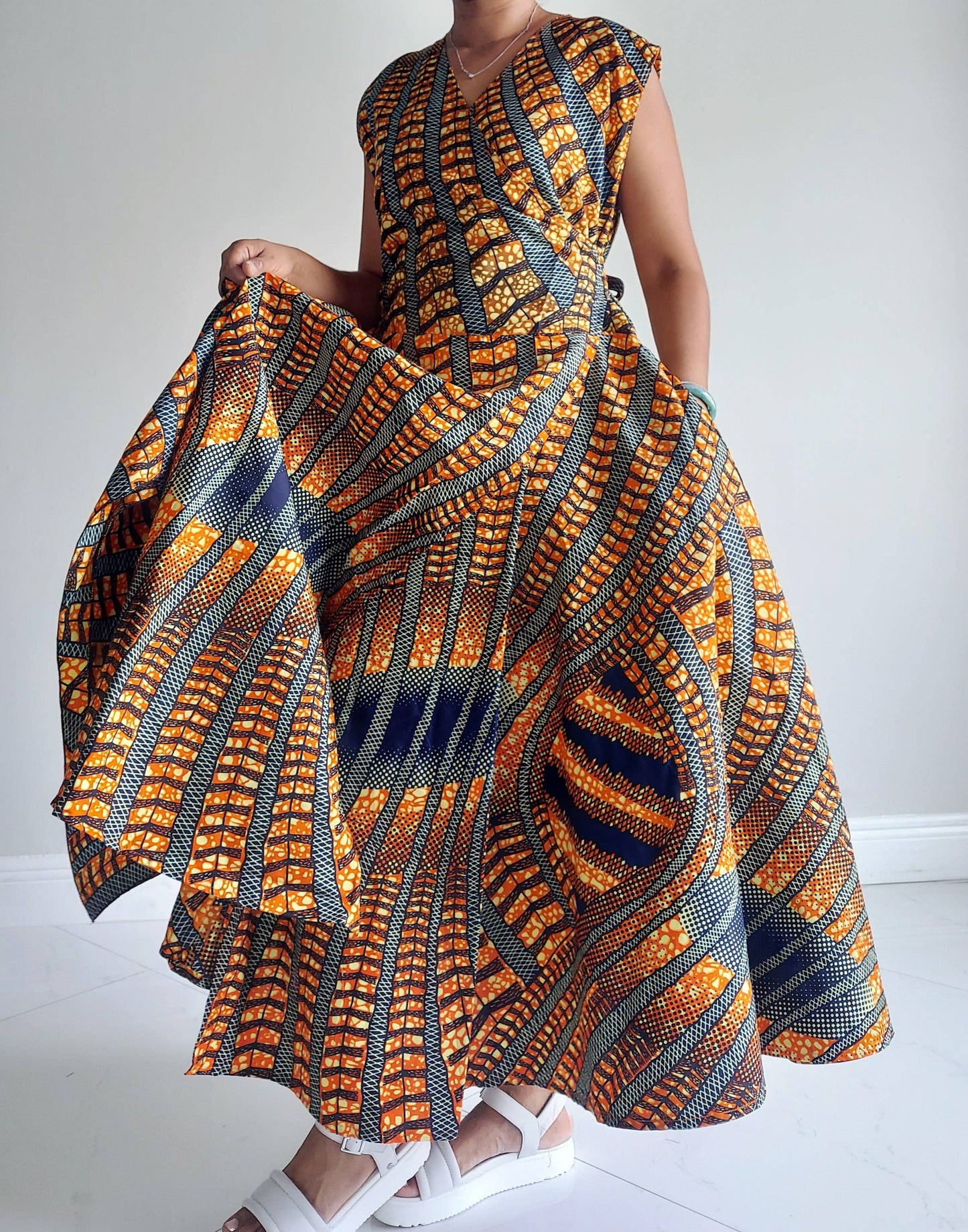 Dress-African Long Printed Sleeveless Wrap