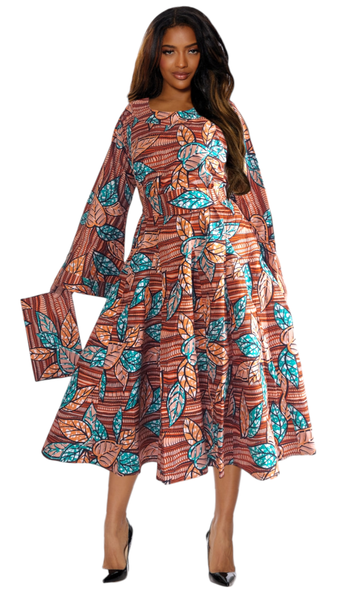 Dress-African Panel / Long Bell Sleeve