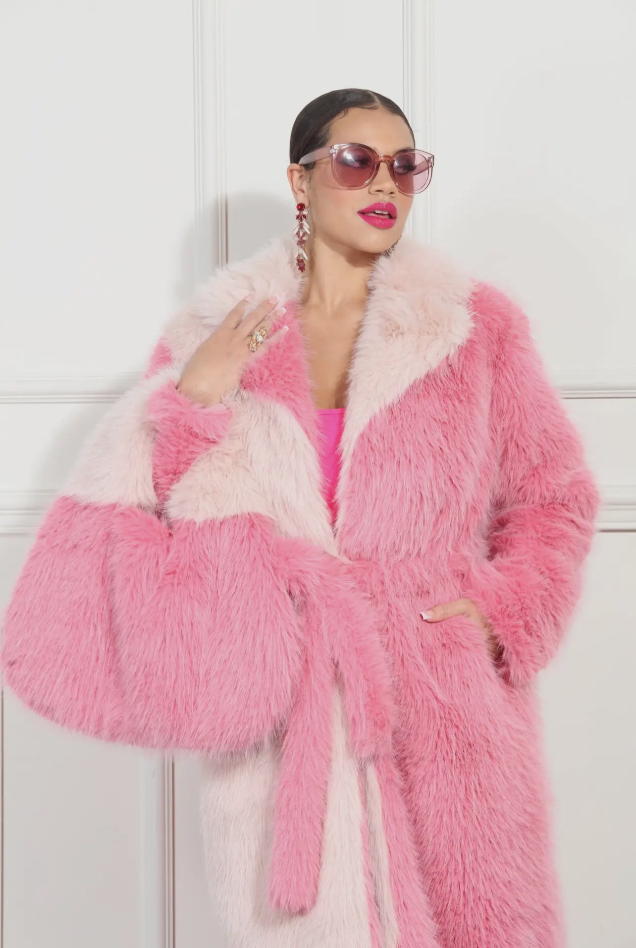 Coat-Luxe Moda Style Pink Fur