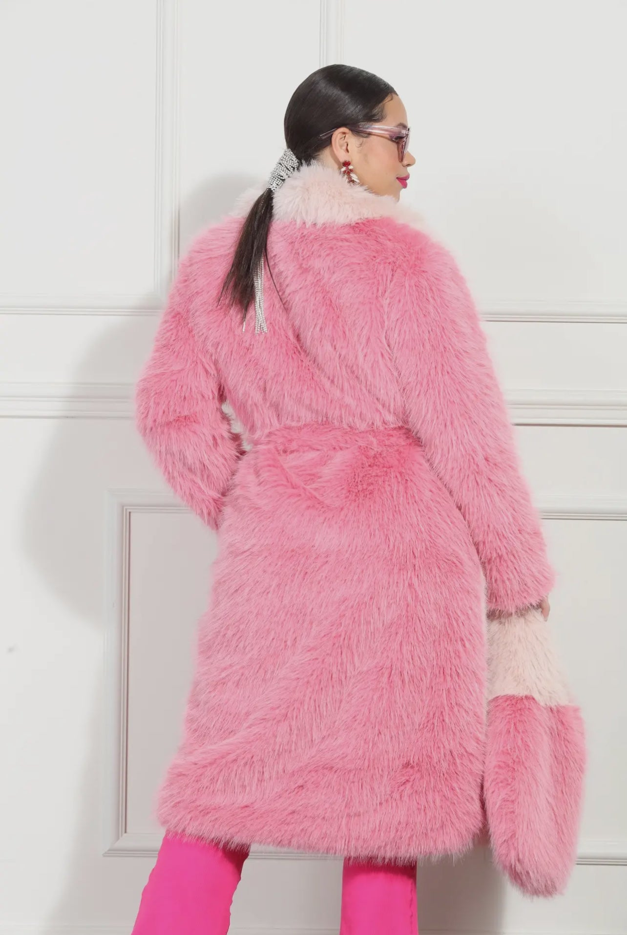 Coat-Luxe Moda Style Pink Fur