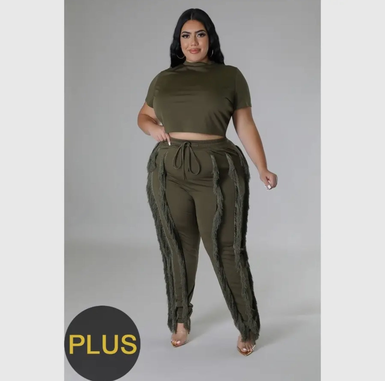 Pants Set-Stylish Plus Size w/Crop Top