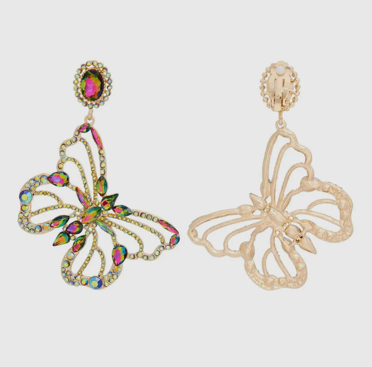 Earrings-Pink Green Butterfly (Clip-on)