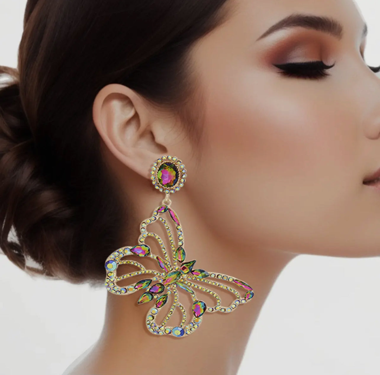 Earrings-Pink Green Butterfly (Clip-on)