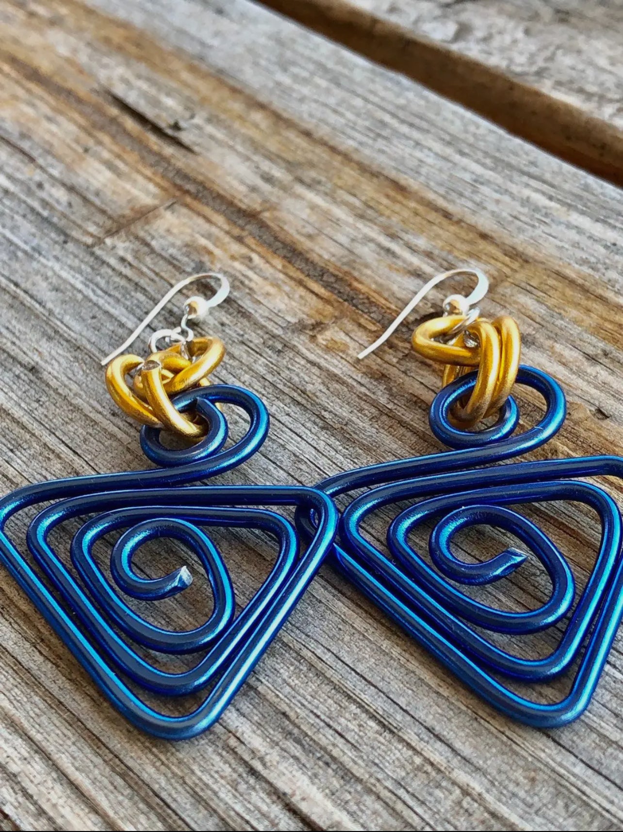 Earrings-Aluminum Blue and Gold Wires