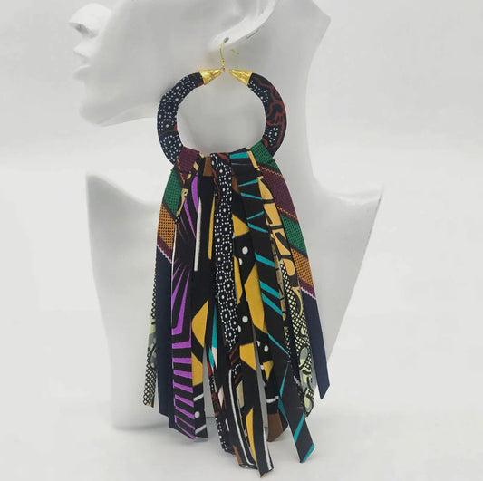 Earrings-Ankara Electric Purple Tassels