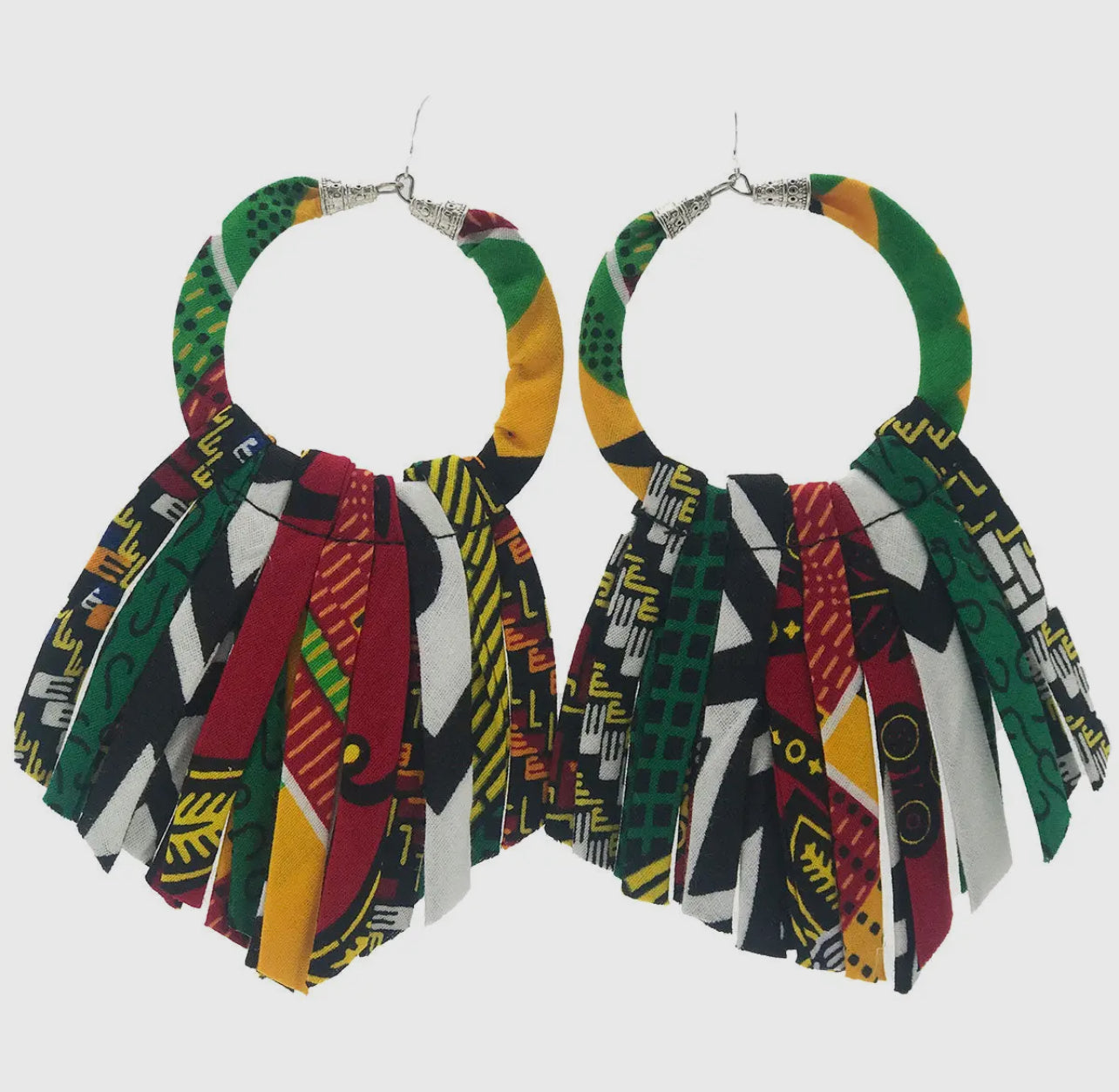 Earrings-Ankara Emerald Green African Tassels