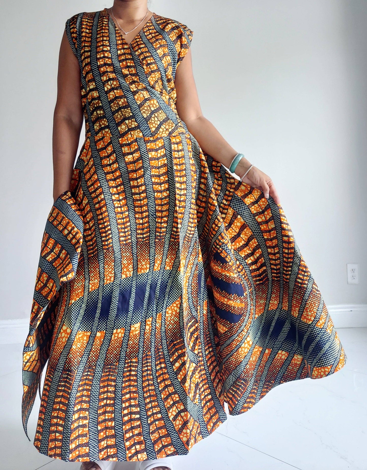 Dress-African Long Printed Sleeveless Wrap